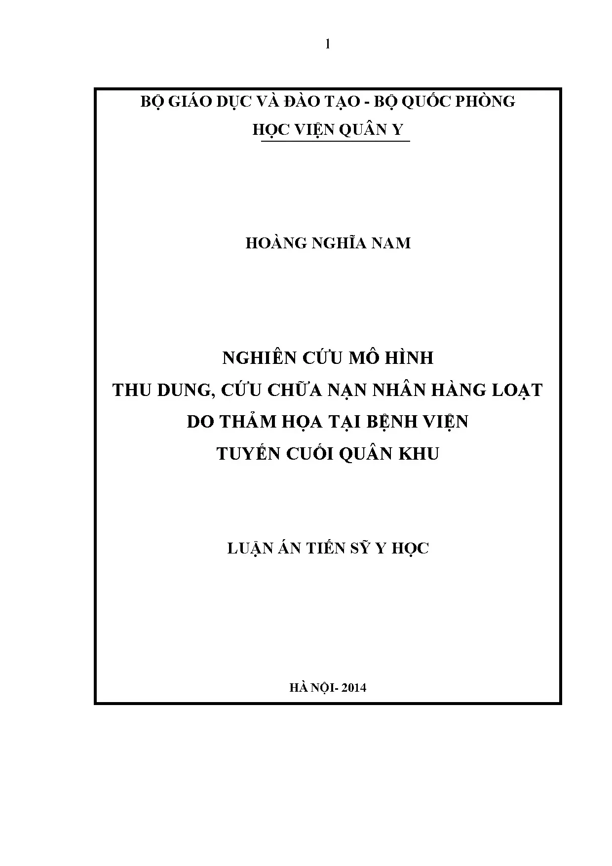 Nghiên cứu mô hình thu dung cứu chữa nạn nhân hàng loạt do