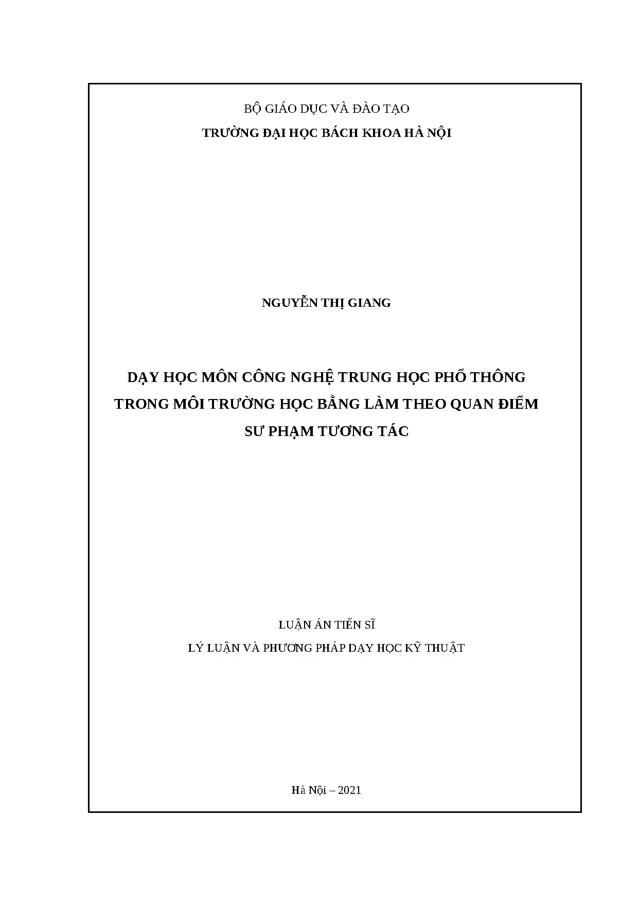Dạy học môn công nghệ trung học phổ thông trong môi trường h