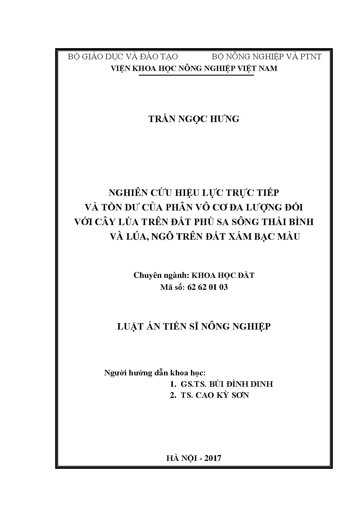 Luận án tiến sĩ nông nghiệp nghiên cứu hiệu lực trực tiếp và