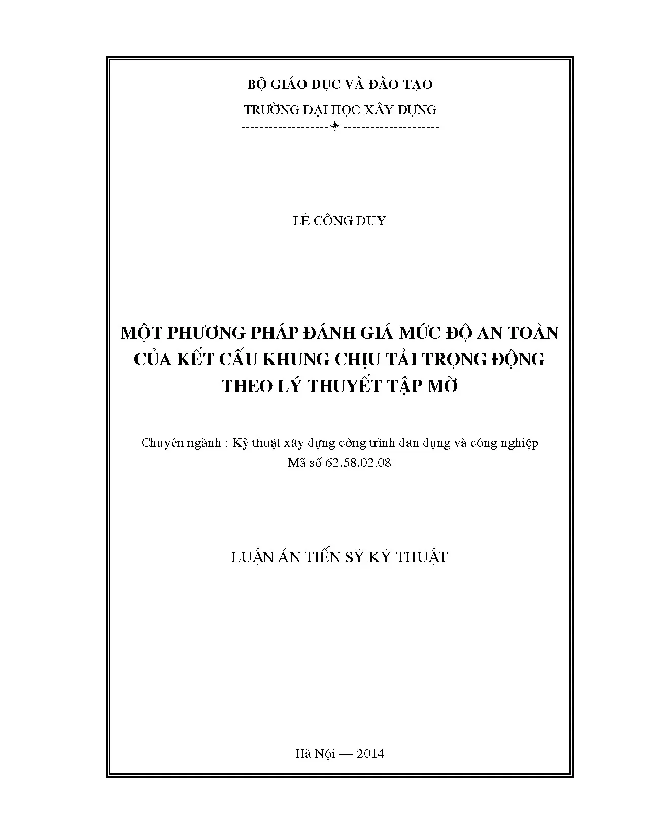 Một phương pháp đánh giá mức độ an toàn của kết cấu khung ch