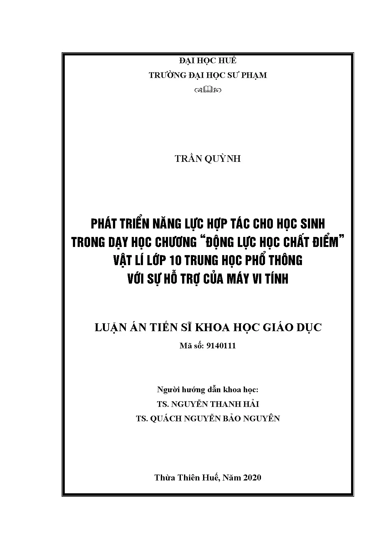 Luận án tiến sĩ phát triển năng lực hợp tác cho học sinh tro