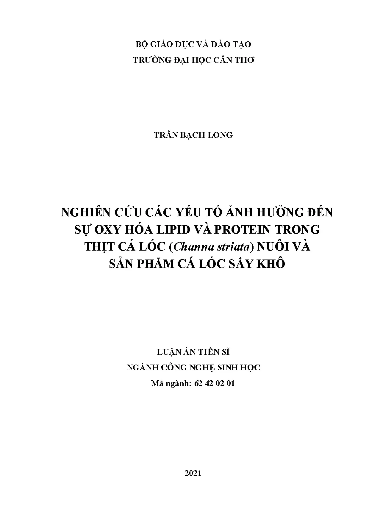 Luận án nghiên cứu các yếu tố ảnh hưởng đến sự oxy hóa lipid