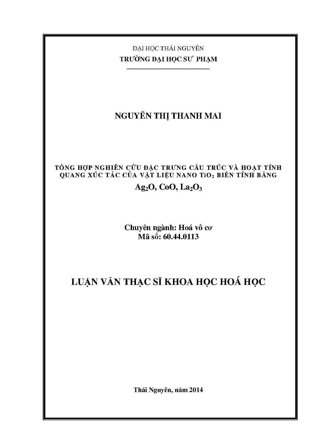 Tổng hợp nghiên cứu đặc trưng cấu trúc và hoạt tính quang xú
