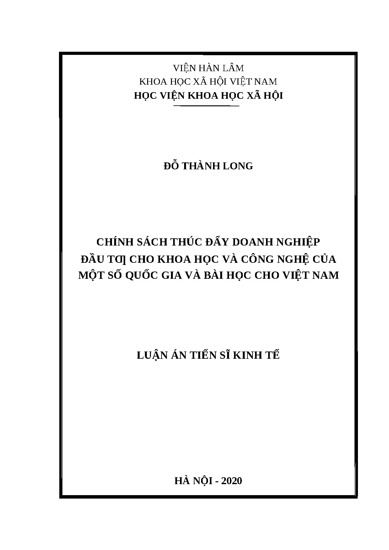 Luận án tiến sĩ chính sách thúc đẩy doanh nghiệp đầu tư cho