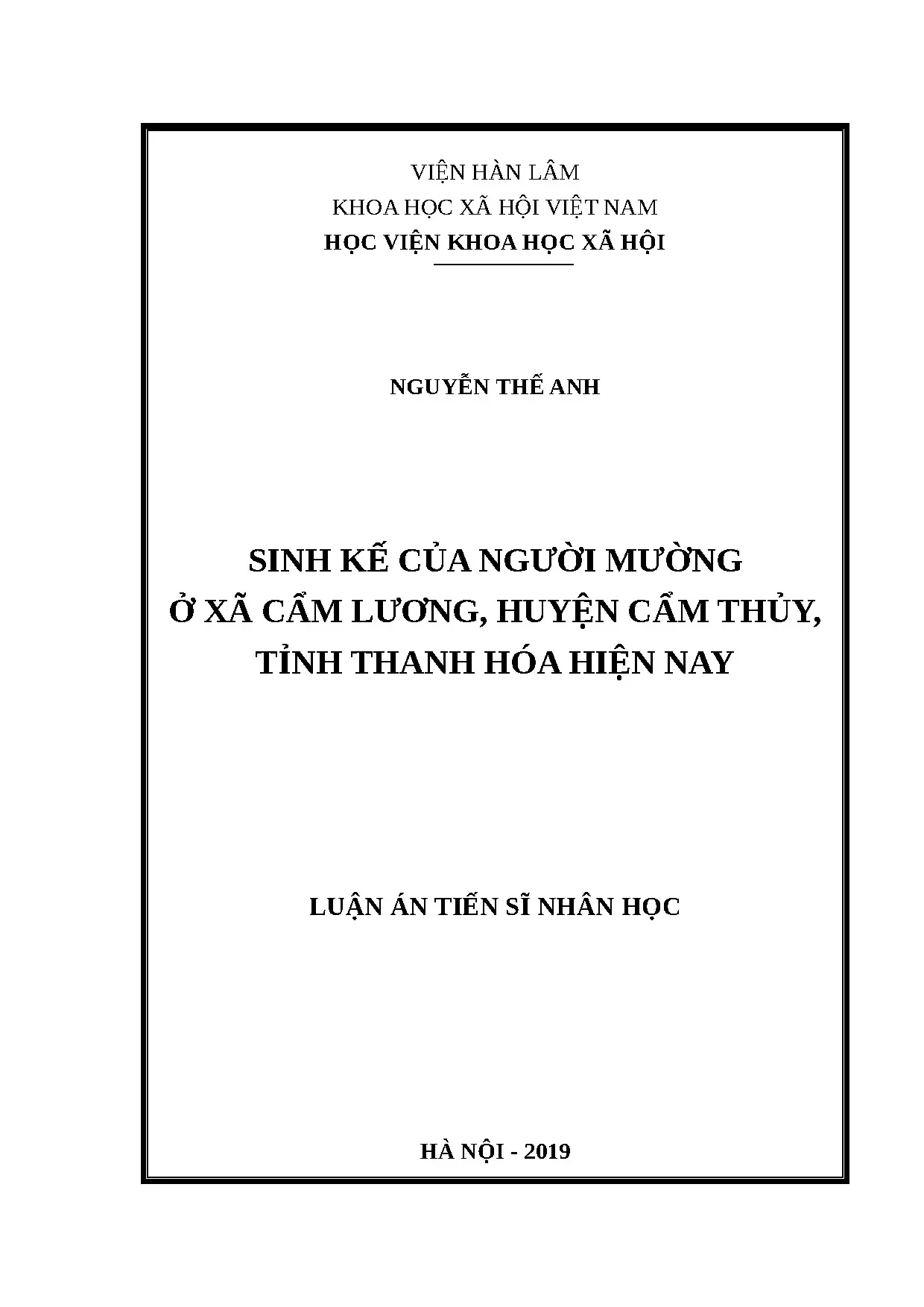 Sinh kế người Mường ở Cẩm Lương, Cẩm Thủy, Thanh Hóa
