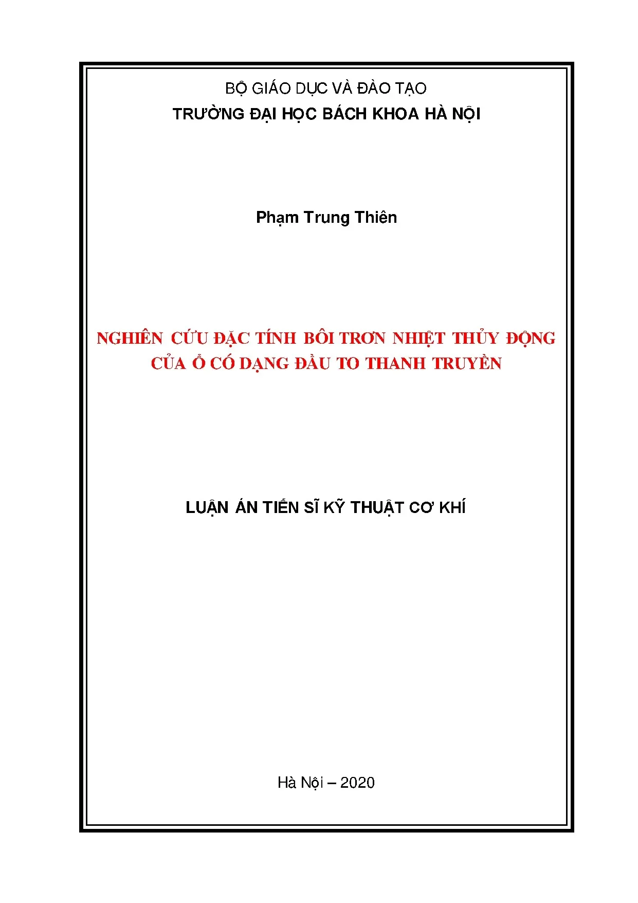 Luận án tiến sĩ kỹ thuật cơ khí nghiên cứu đặc tính bôi trơn