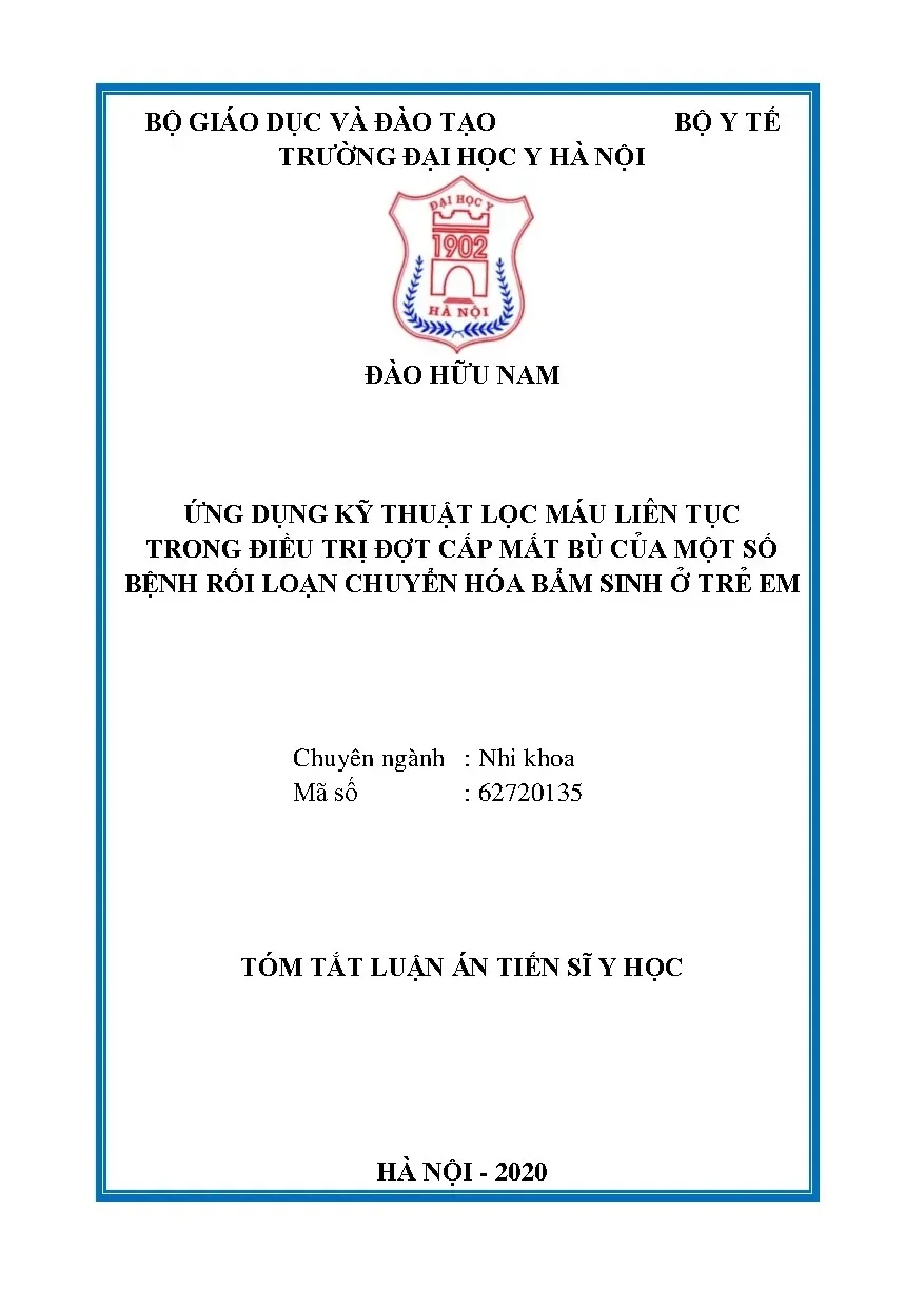 Tóm tắt luận án tiến sĩ y học ứng dụng kỹ thuật lọc máu liên
