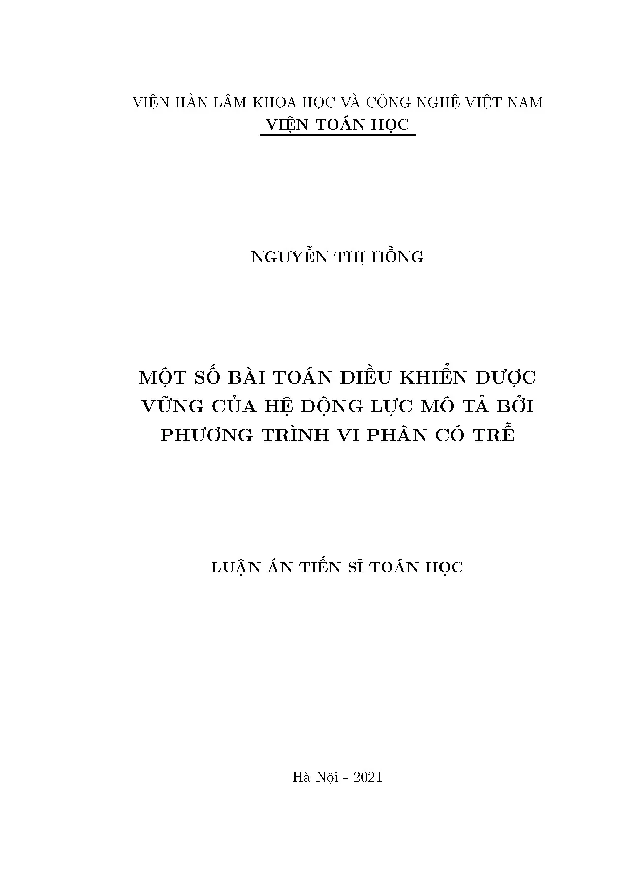 Luận án tiến sĩ toán học một số bài toán điều khiển được vữn