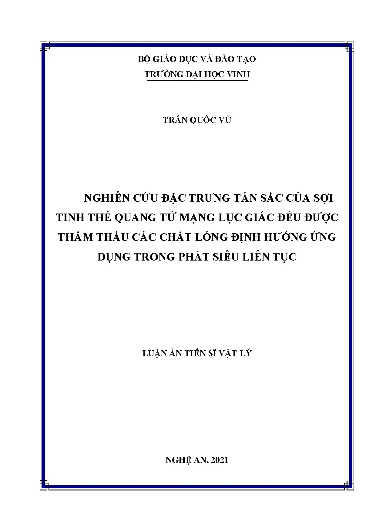 Luận án nghiên cứu đặc trưng tán sắc của sợi tinh thể quang