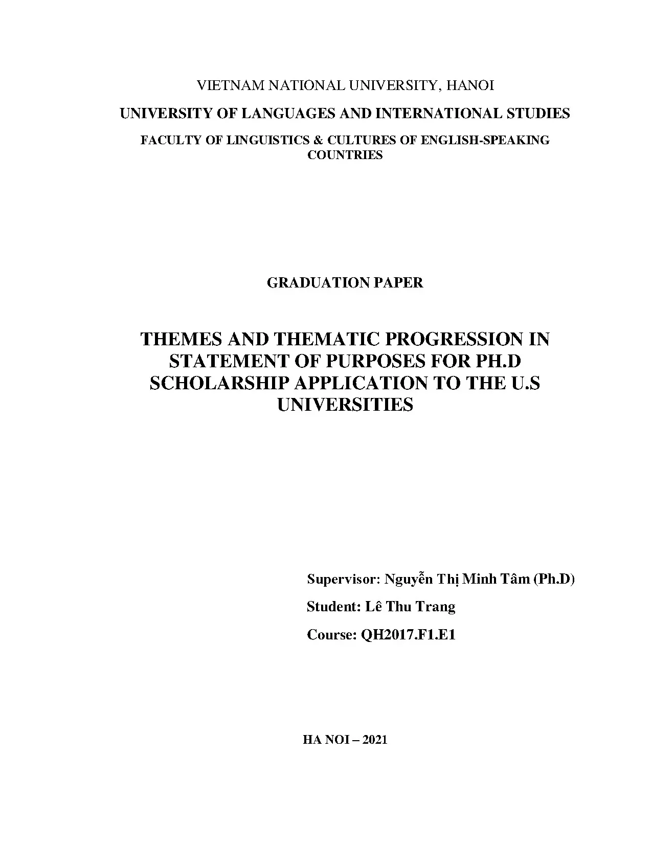 Themes and thematic progression in statement of purposes for