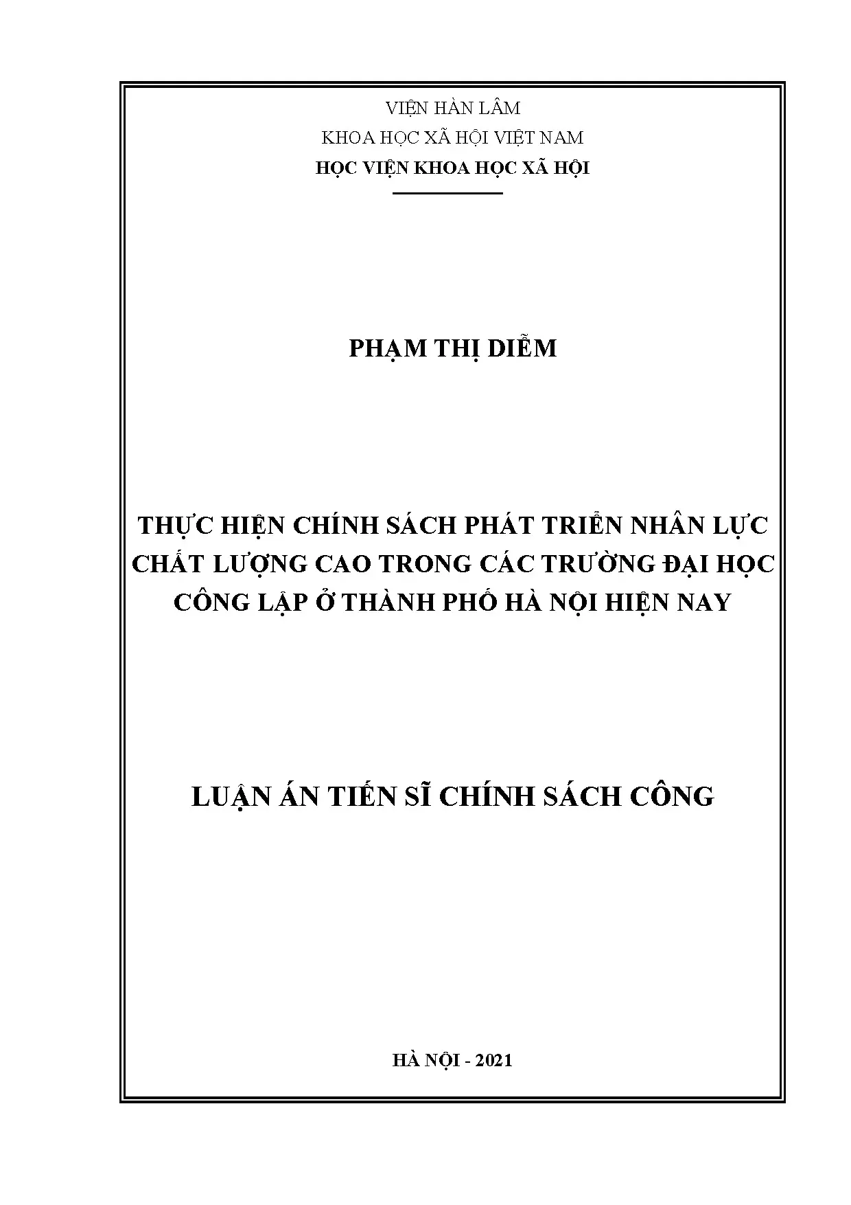 Chính sách phát triển nhân lực chất lượng cao đại học công lập Hà Nội