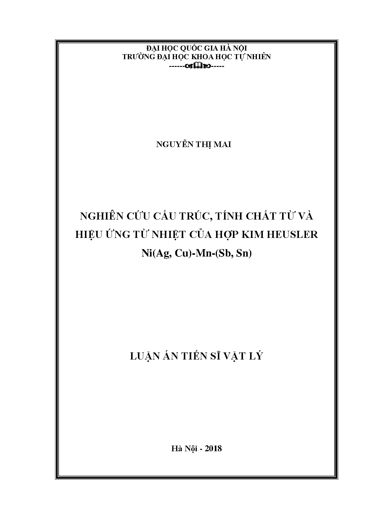 Nghiên cứu cấu trúc, tính chất từ và hiệu ứng từ nhiệt của hợp kim Heusler