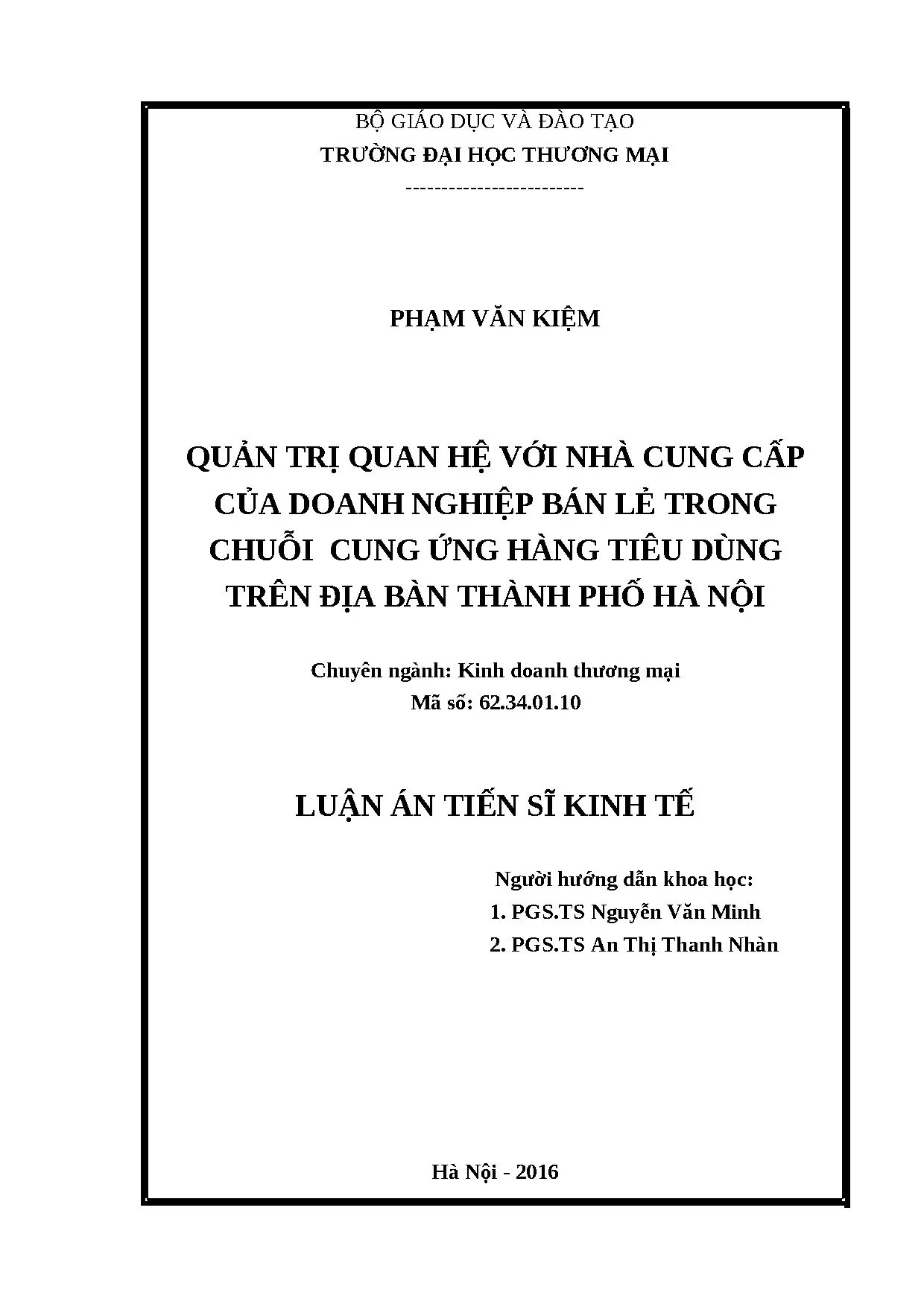 Quản trị quan hệ nhà cung cấp doanh nghiệp bán lẻ Hà Nội