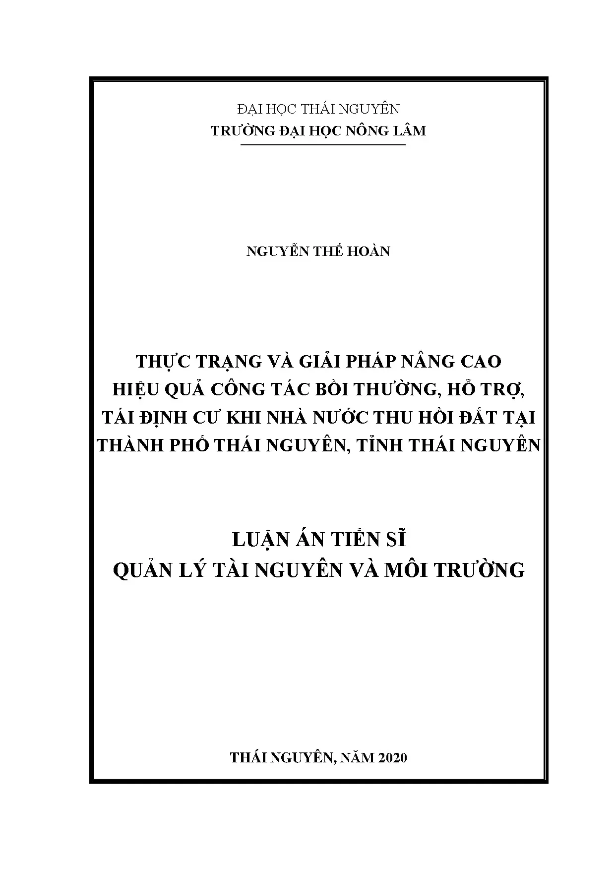 Luận án tiến sĩ quản lý tài nguyên và môi trường thực trạng