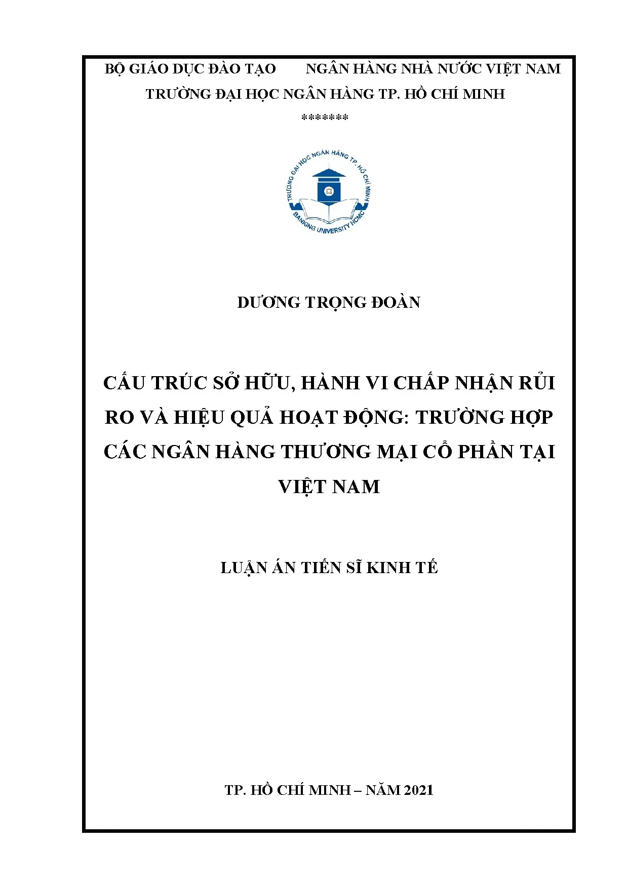 Luận án tiến sĩ cấu trúc sở hữu hành vi chấp nhận rủi ro và