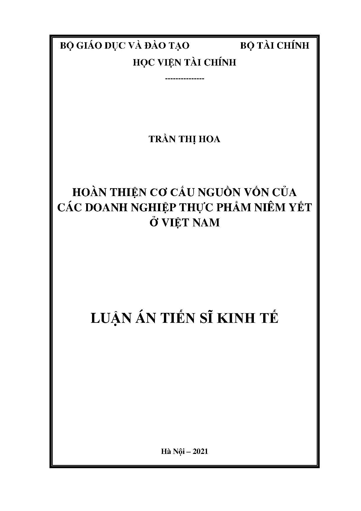 Hoàn thiện cơ cấu nguồn vốn của các doanh nghiệp thực phẩm n