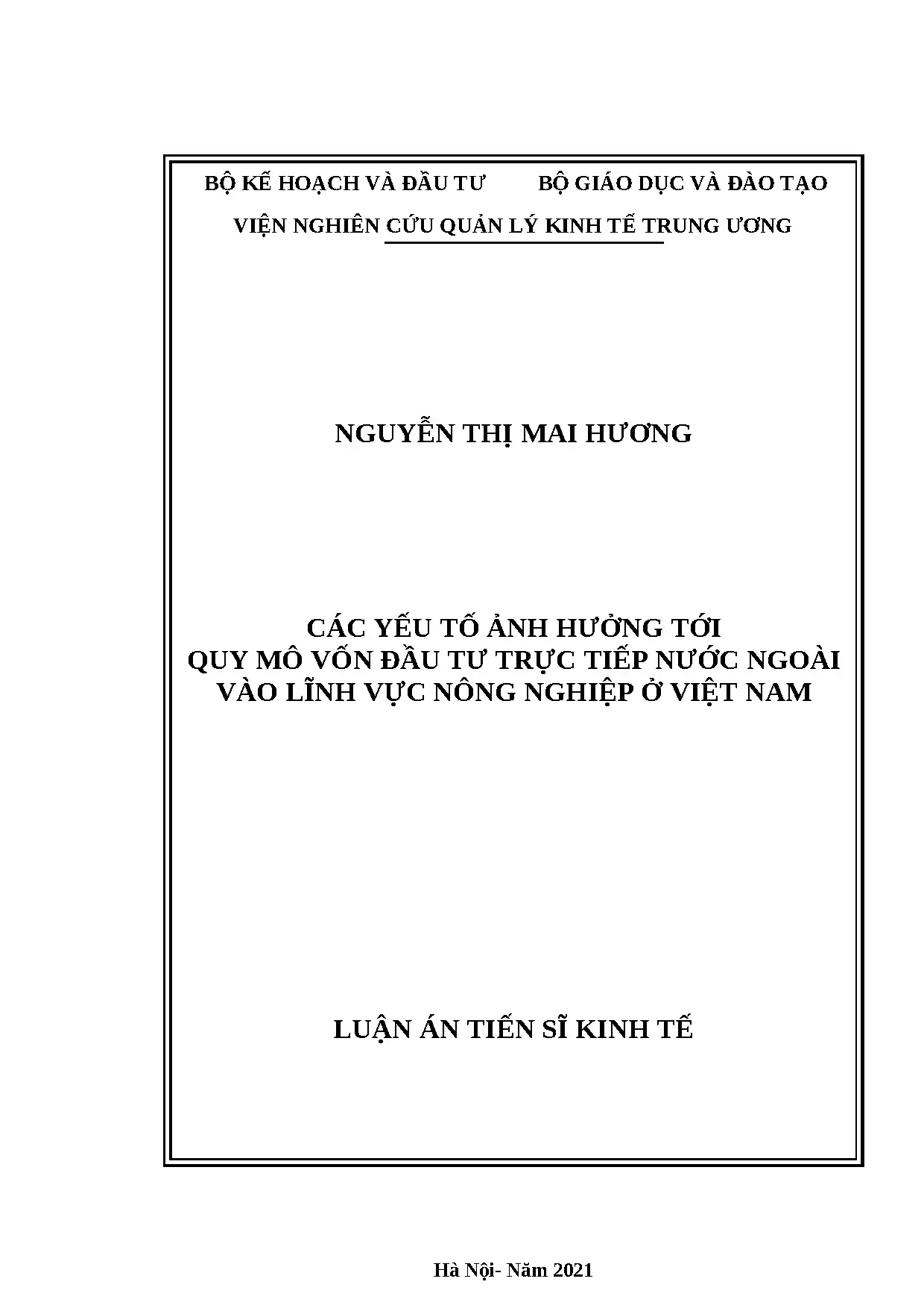 Luận án tiến sĩ kinh tế phát triển full các yếu tố ảnh hưởng