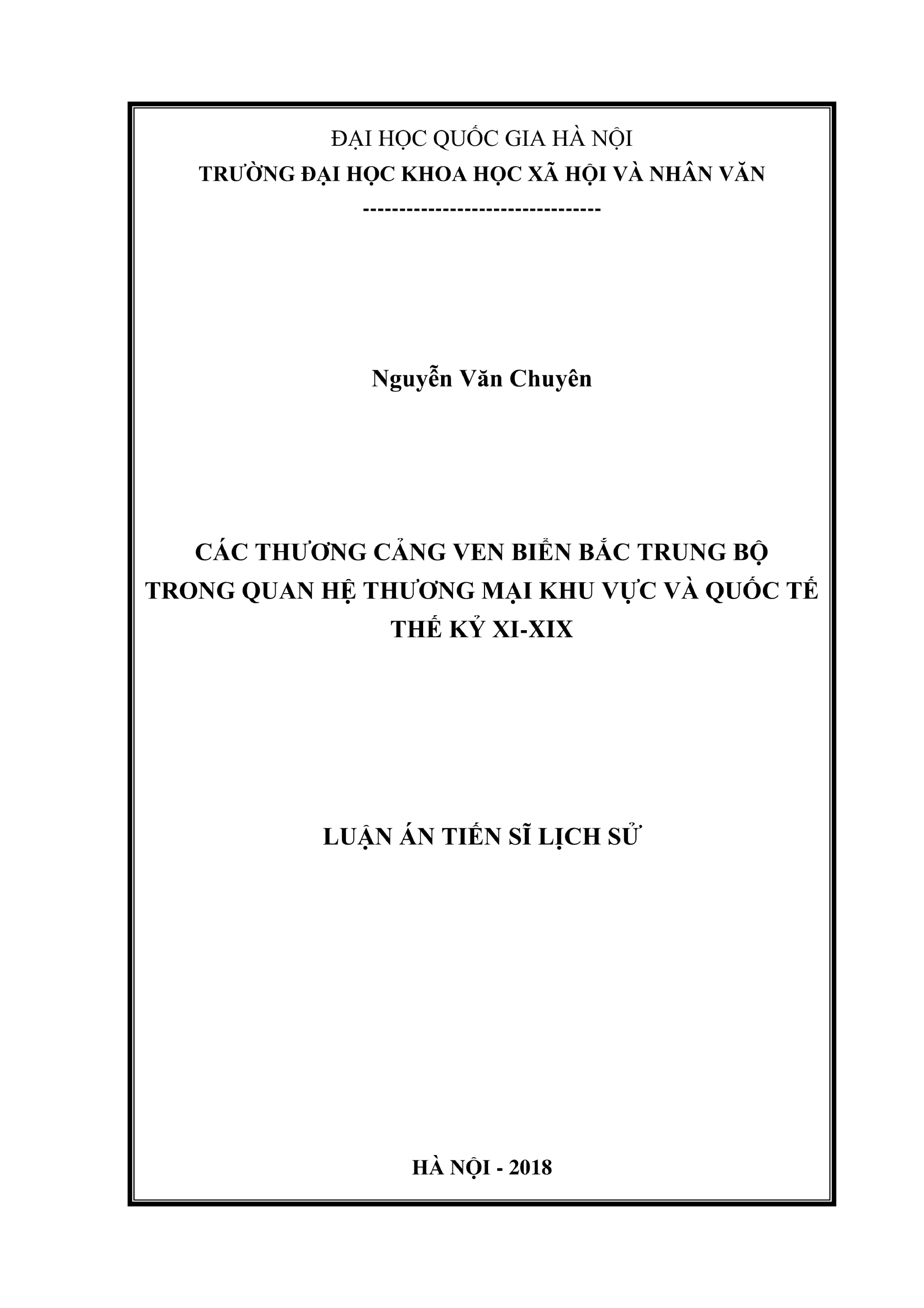 Luận án tiến sĩ lịch sử các thương cảng ven biển bắc trung b
