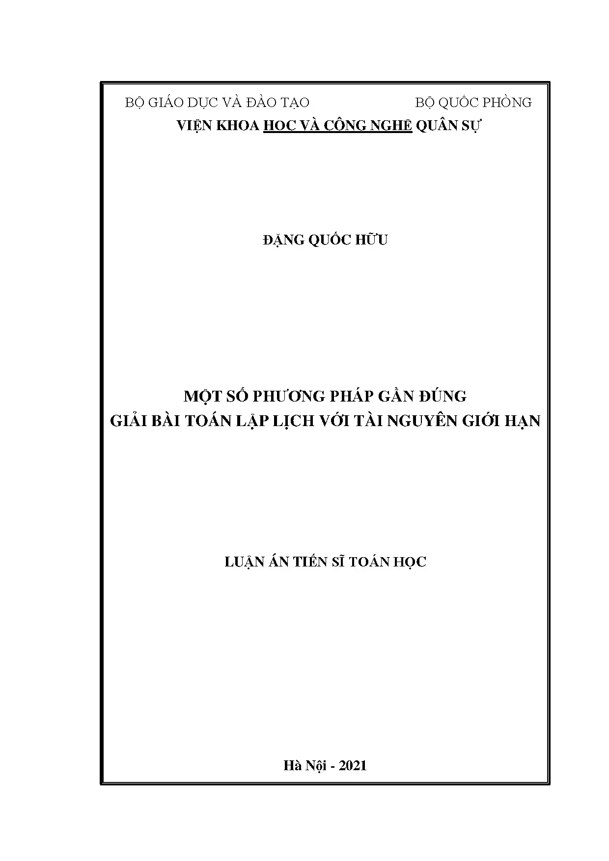 Phương pháp gần đúng giải bài toán lập lịch tài nguyên giới hạn