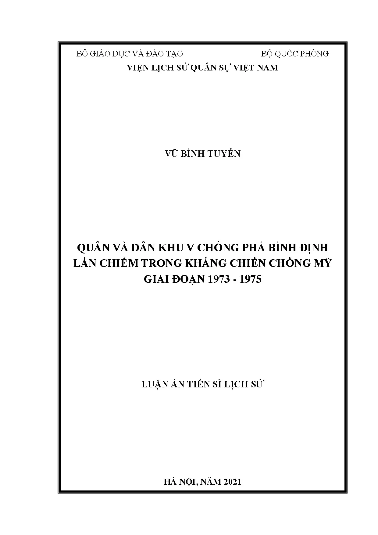 Luận án quân và dân khu v chống phá bình định lấn chiếm tron