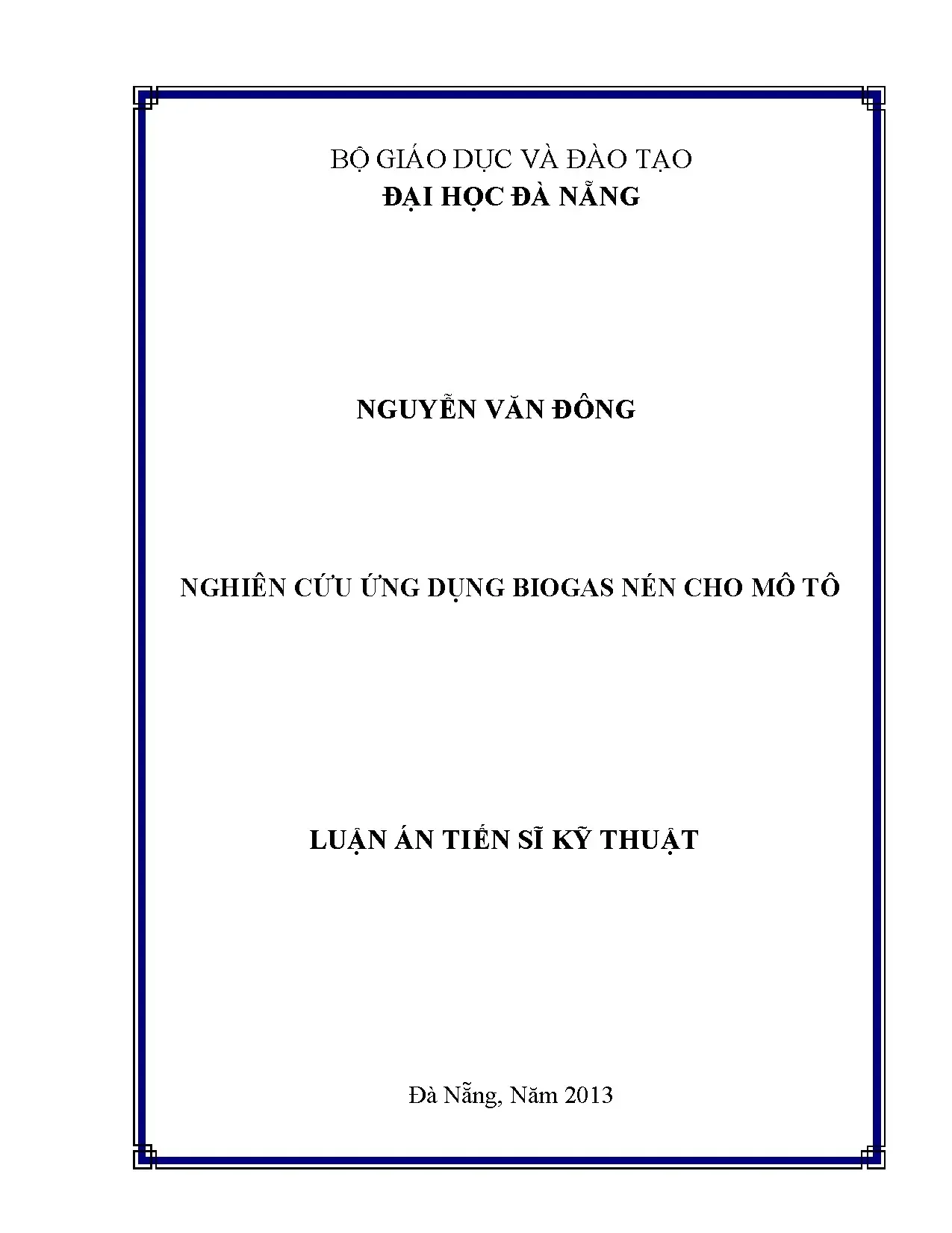 Nghiên cứu ứng dụng biogas nén cho mô tô luận án tiến sĩ