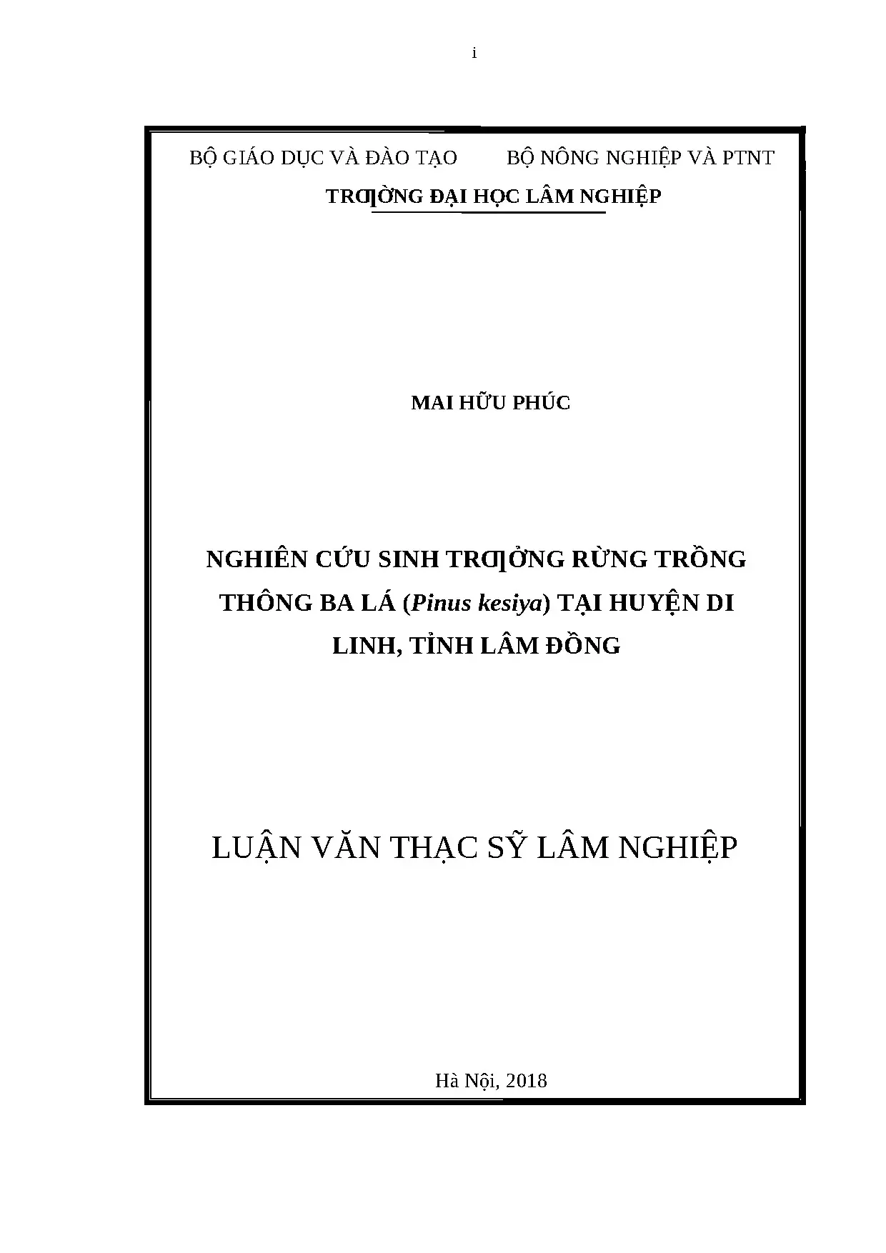 Nghiên cứu sinh trưởng rừng trồng thông ba lá pinus kesiya t
