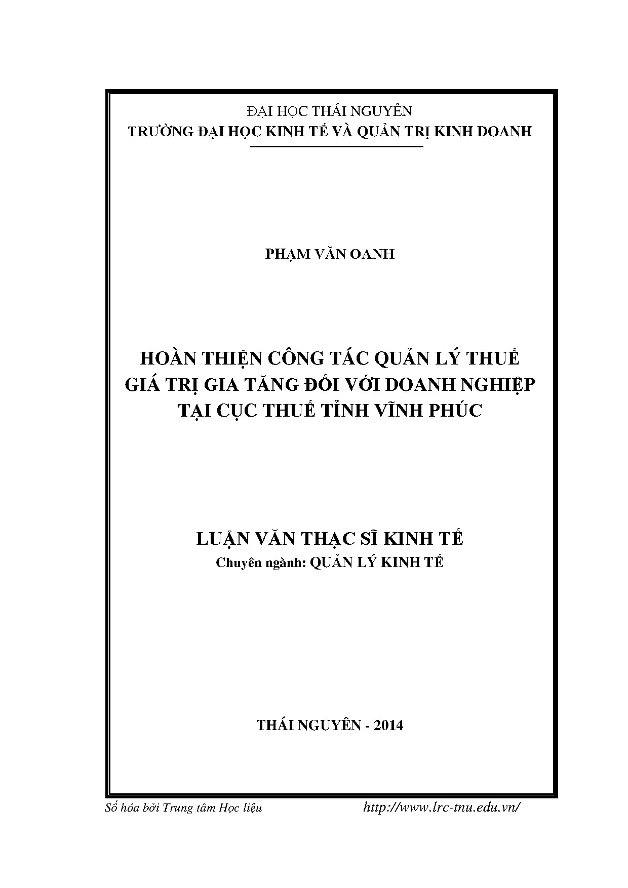 Hoàn thiện công tác quản lý thuế giá trị gia tăng đối với do
