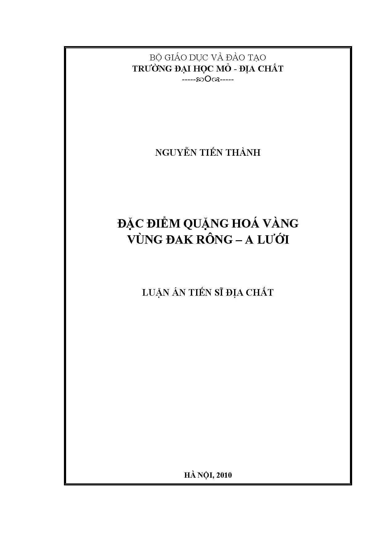 Đặc điểm quặng hoá vàng vùng đak rông a lưới