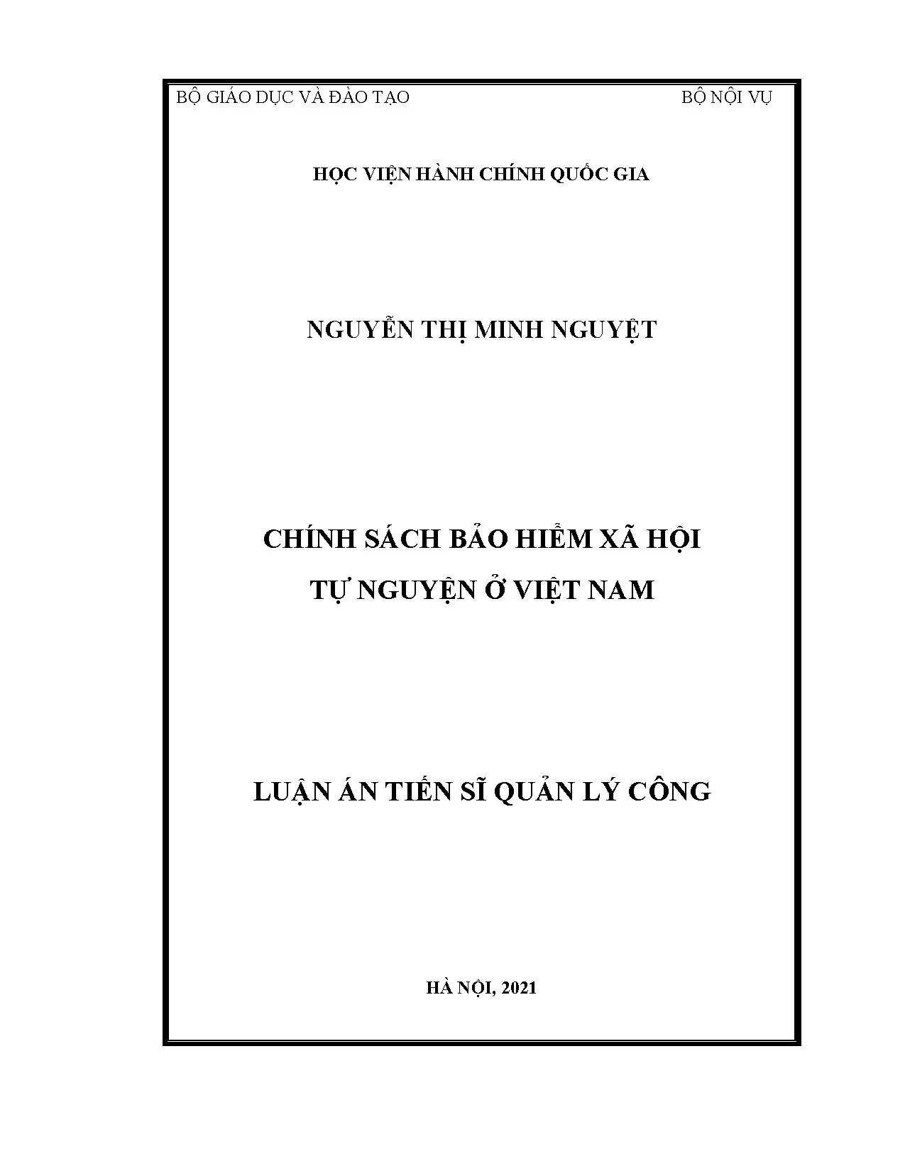 Luận án tiến sĩ quản lý công chính sách bảo hiểm xã hội tự n