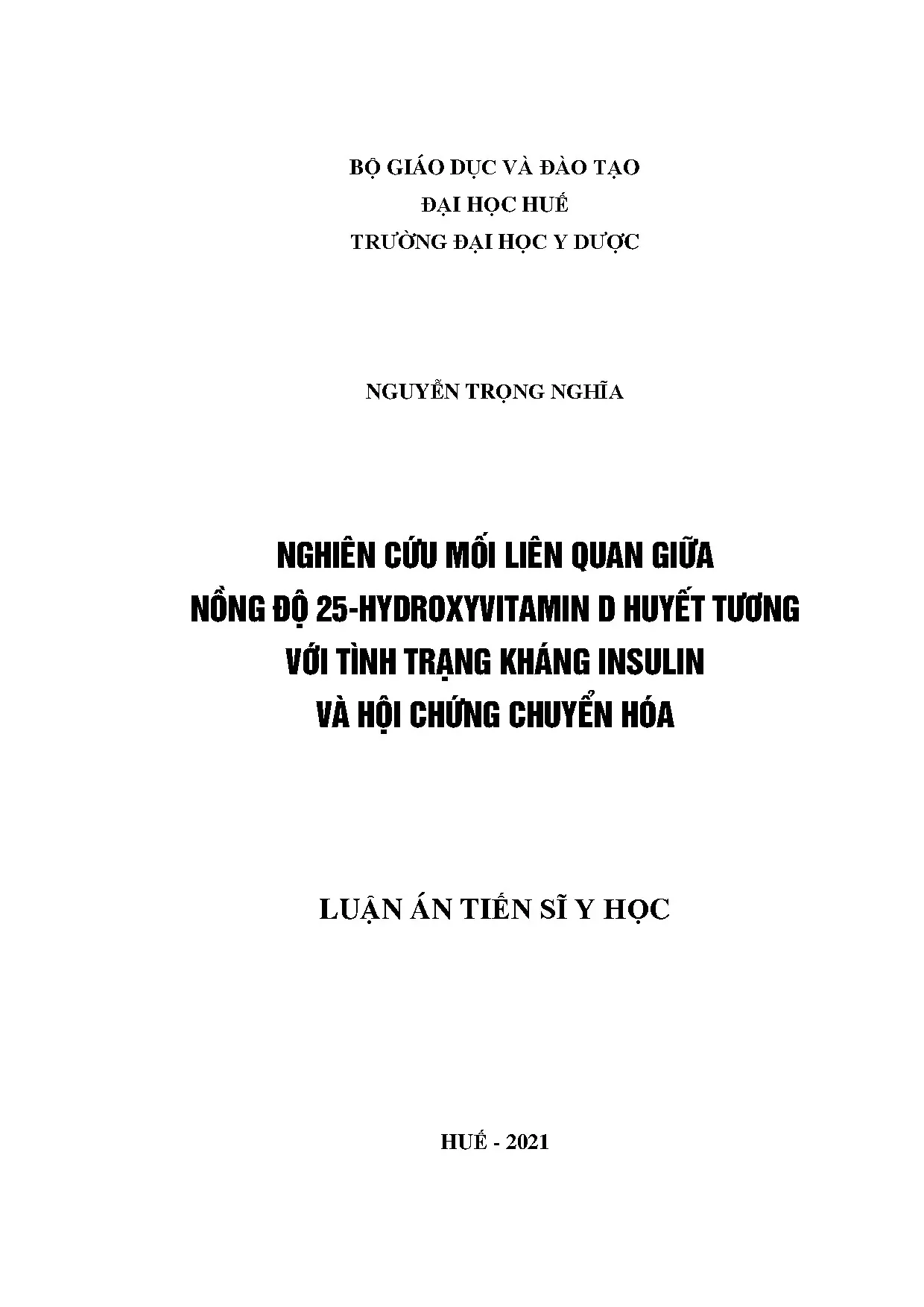 Vitamin D, Kháng Insulin & Hội chứng Chuyển hóa: Luận án TS