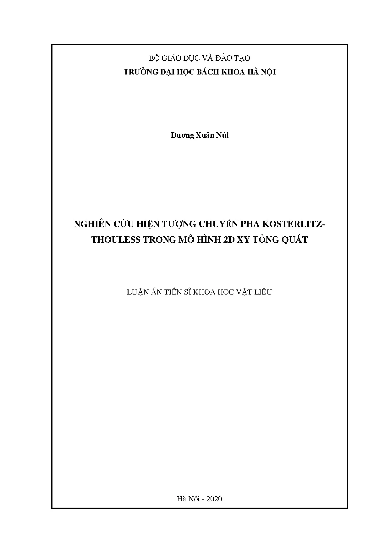 Nghiên cứu chuyển pha Kosterlitz-Thouless trong mô hình 2D XY