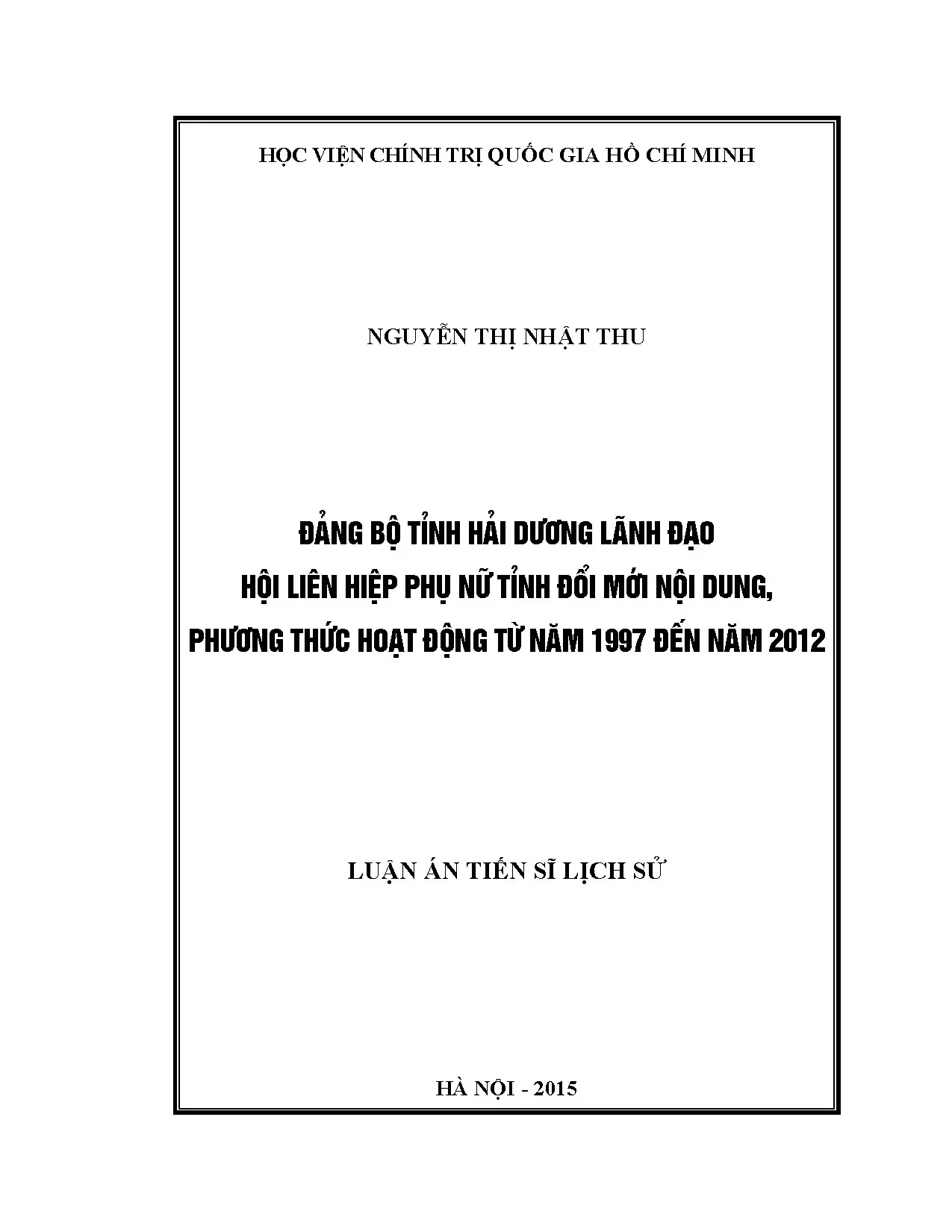 Đảng bộ Hải Dương lãnh đạo Hội Phụ nữ đổi mới hoạt động (1997-2012)