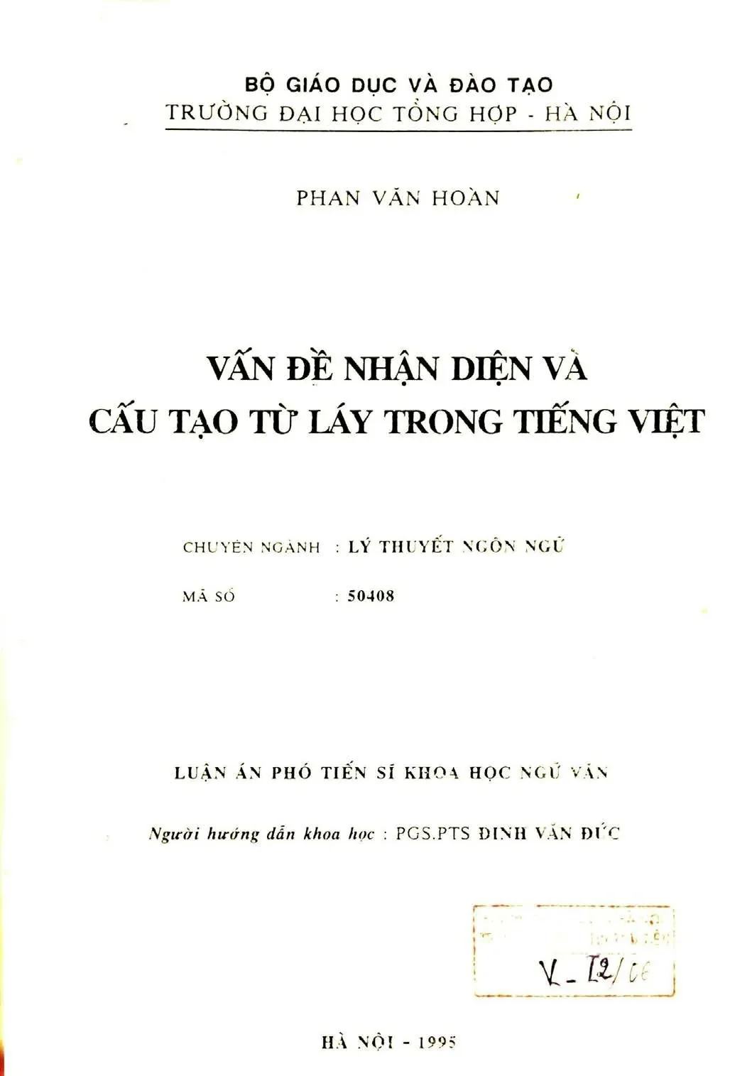 Luận án tiến sĩ vấn đề nhận diện và cấu tạo từ láy trong tiế