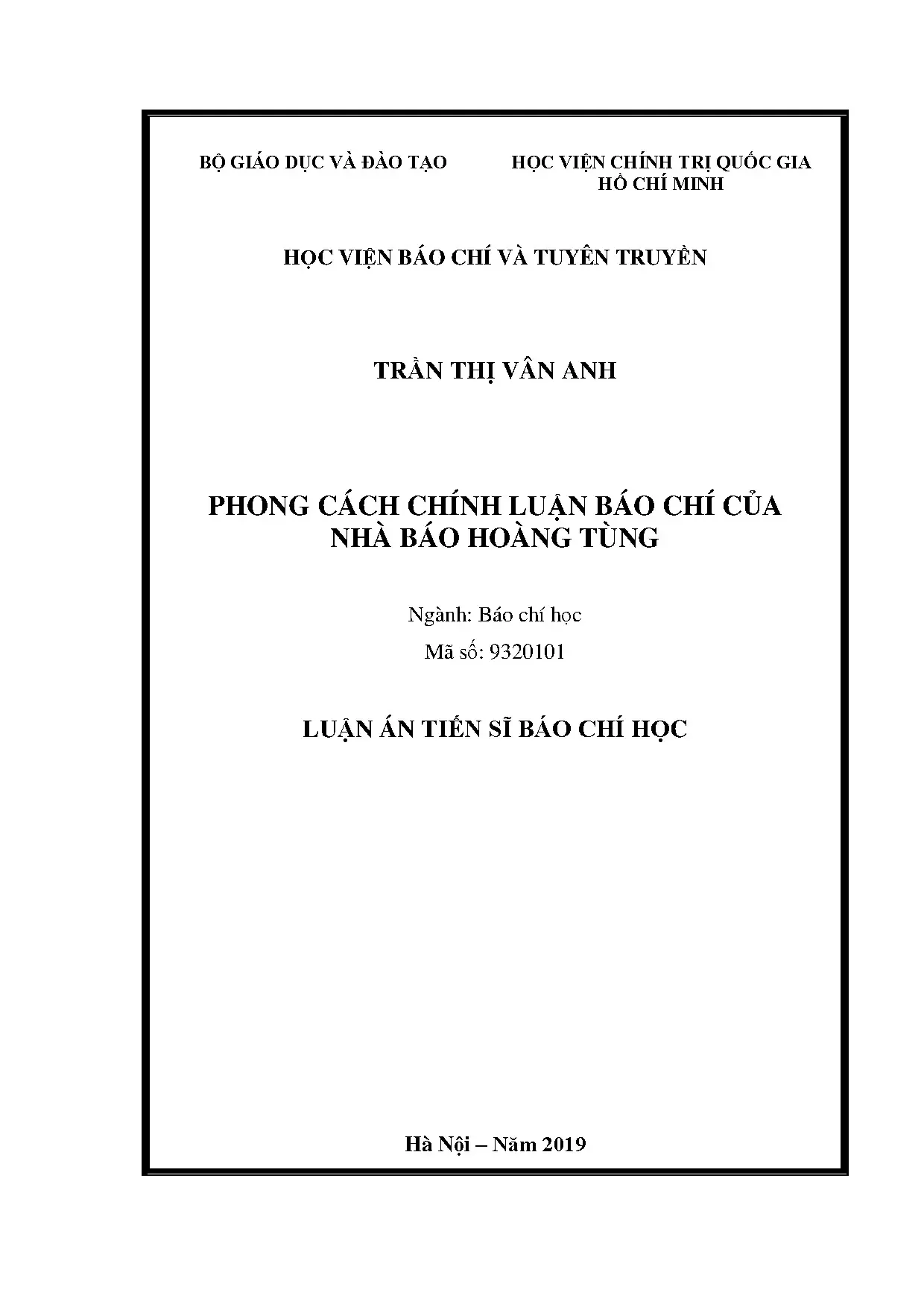 Luận án tiến sĩ báo chí học phong cách chính luận báo chí củ