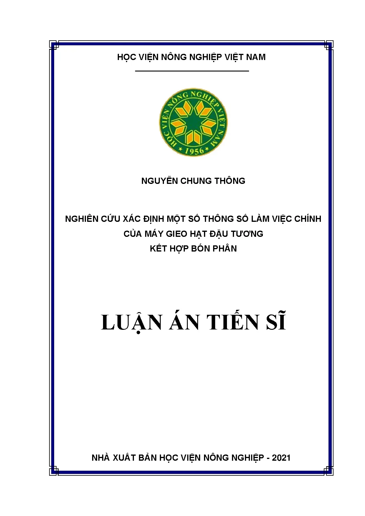Nghiên cứu xác định một số thông số làm việc chính của máy g