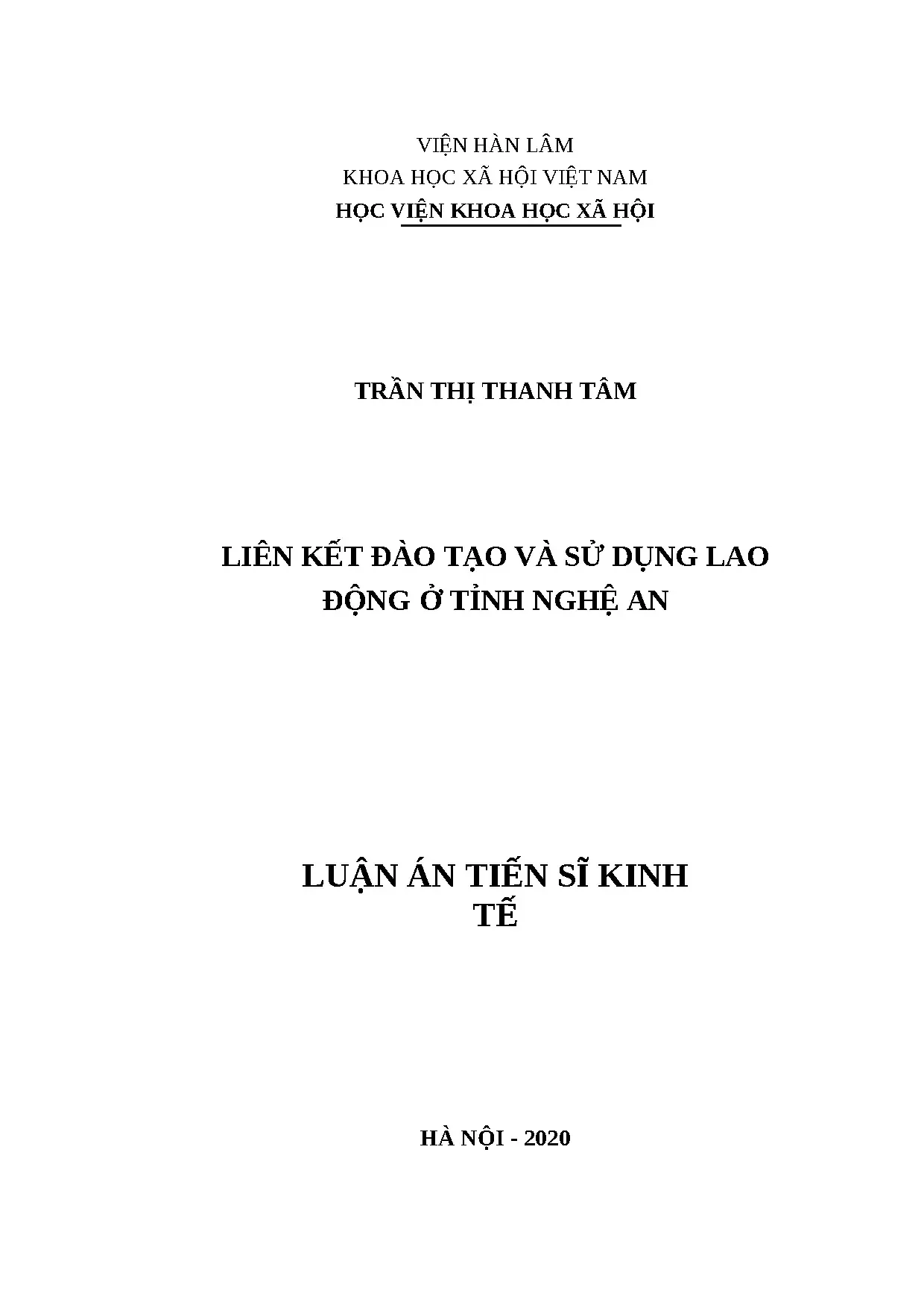 Luận án: Liên kết đào tạo & sử dụng lao động Nghệ An
