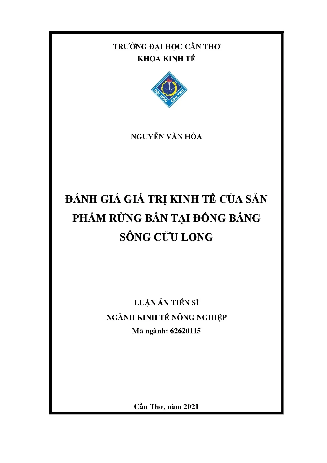 Giá trị kinh tế rừng bần ĐBSCL - Luận án TS Nguyễn Văn Hòa
