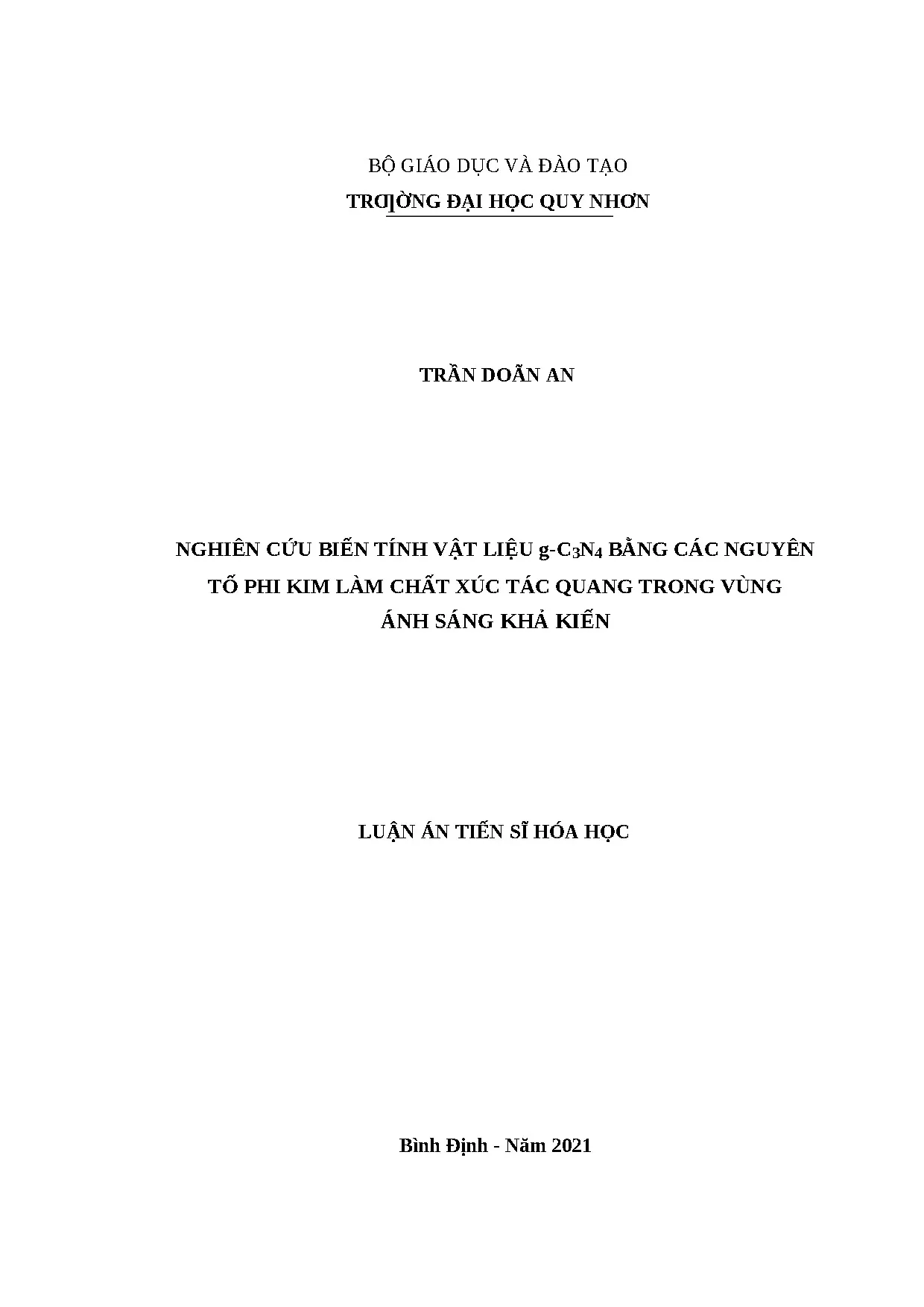 Luận án tiến sĩ nghiên cứu biến tính vật liệu g c3n4 bằng cá