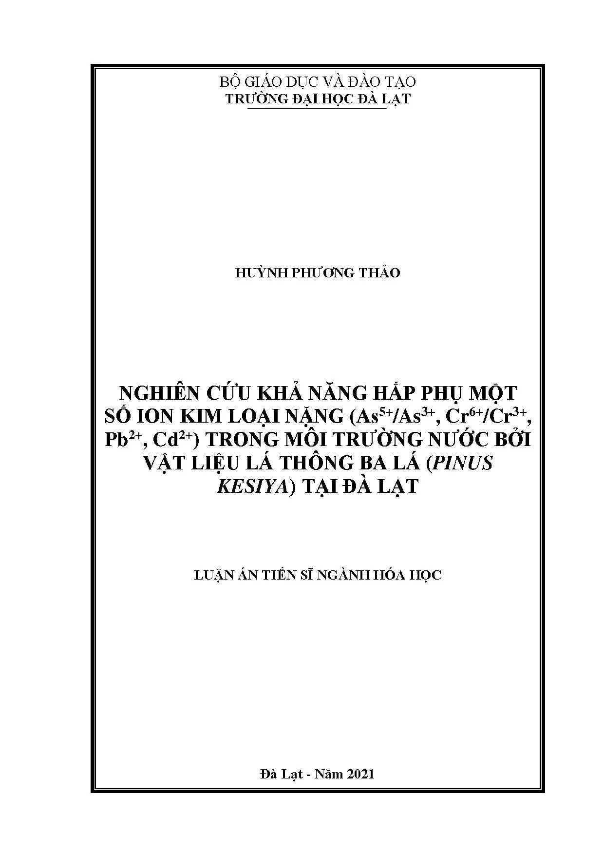 Hấp phụ kim loại nặng bằng lá thông ba lá tại Đà Lạt