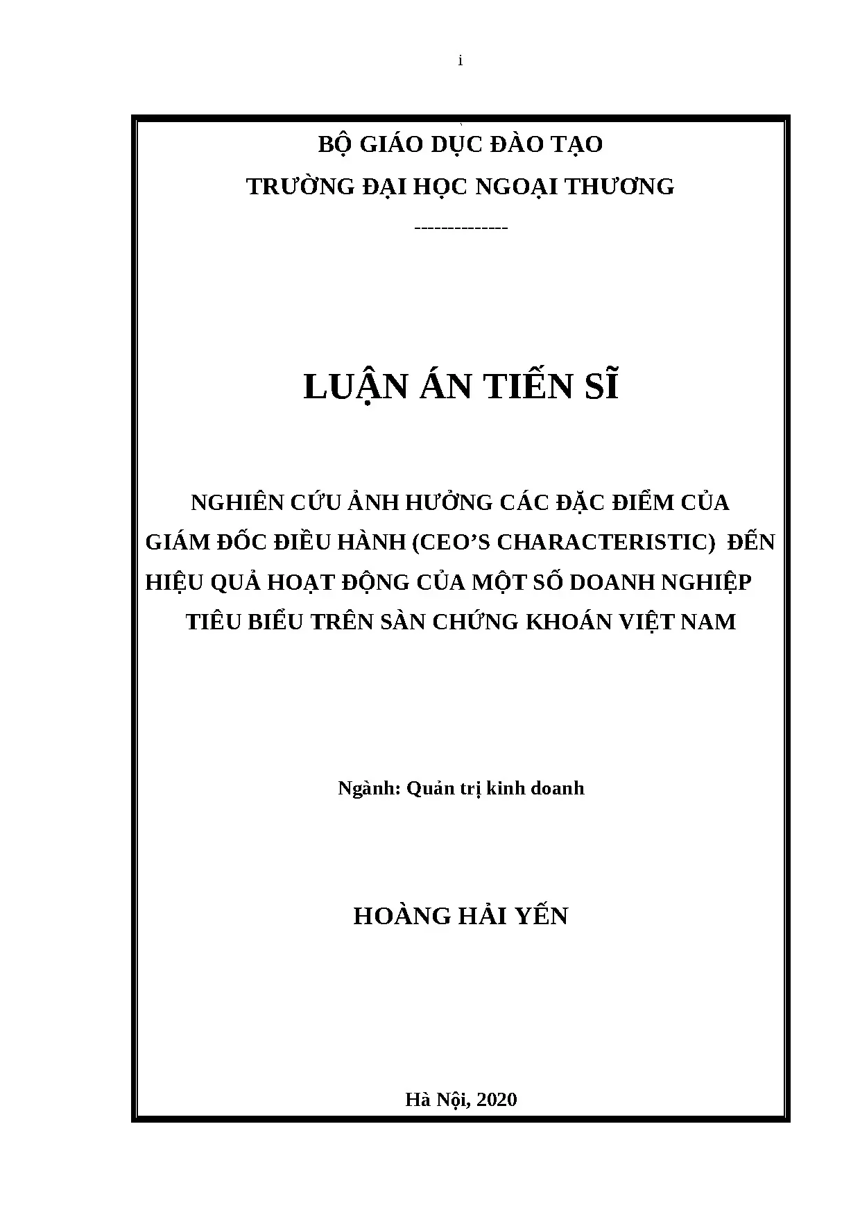 Ảnh hưởng đặc điểm CEO đến hiệu quả doanh nghiệp niêm yết Việt Nam