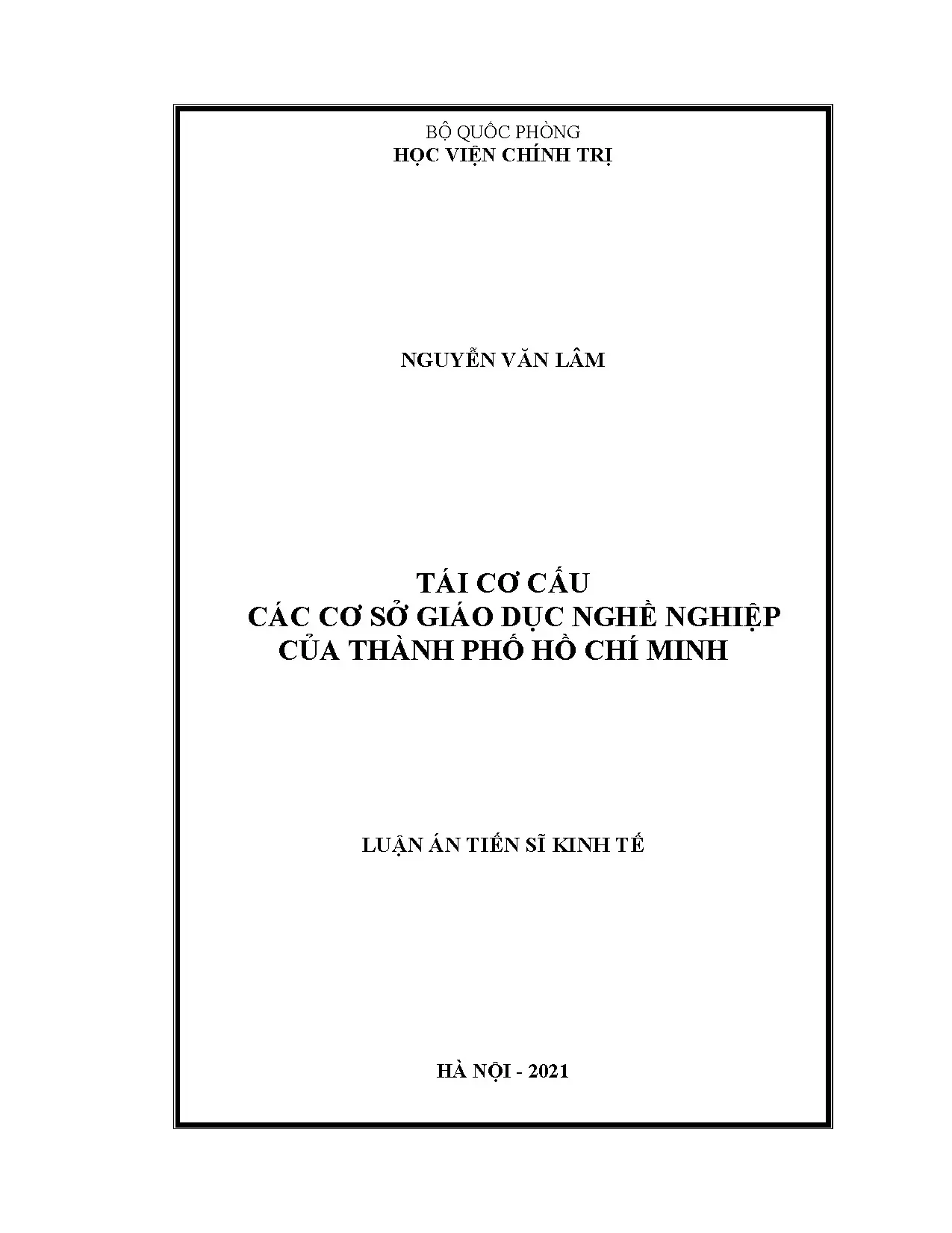 Luận án tiến sĩ tái cơ cấu các cơ sở giáo dục nghề nghiệp củ