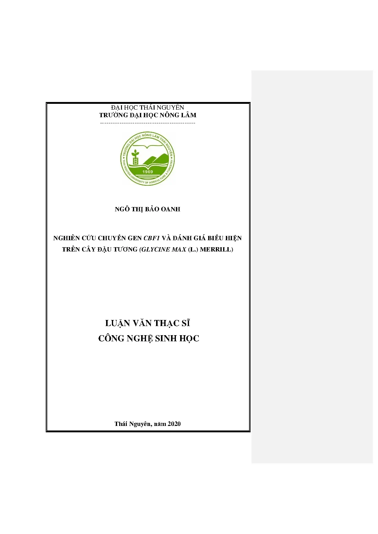 Nghiên cứu chuyển gen cbf1 và đánh giá biểu hiện trên cây đậ