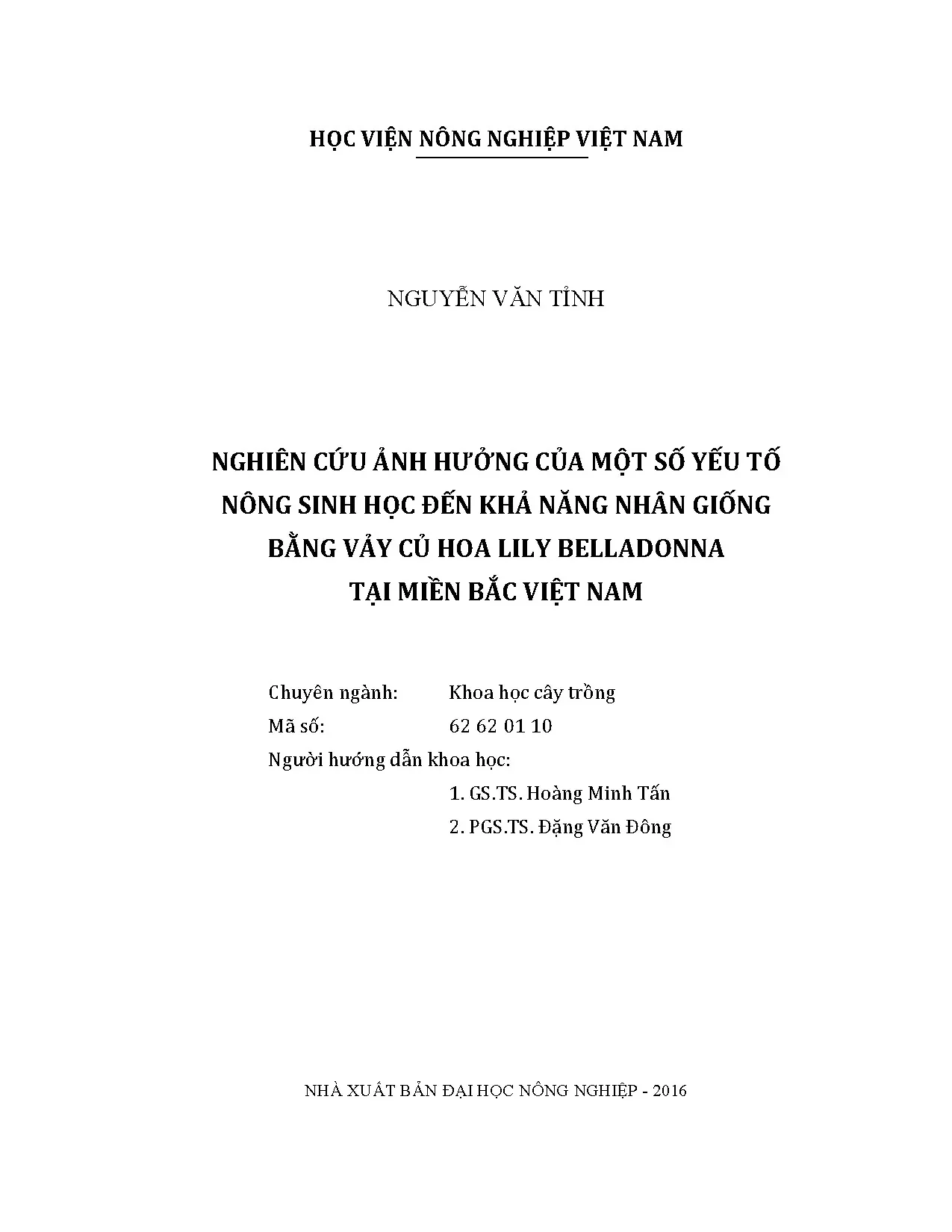 Nghiên cứu ảnh hưởng của một số yếu tố nông sinh học đến khả