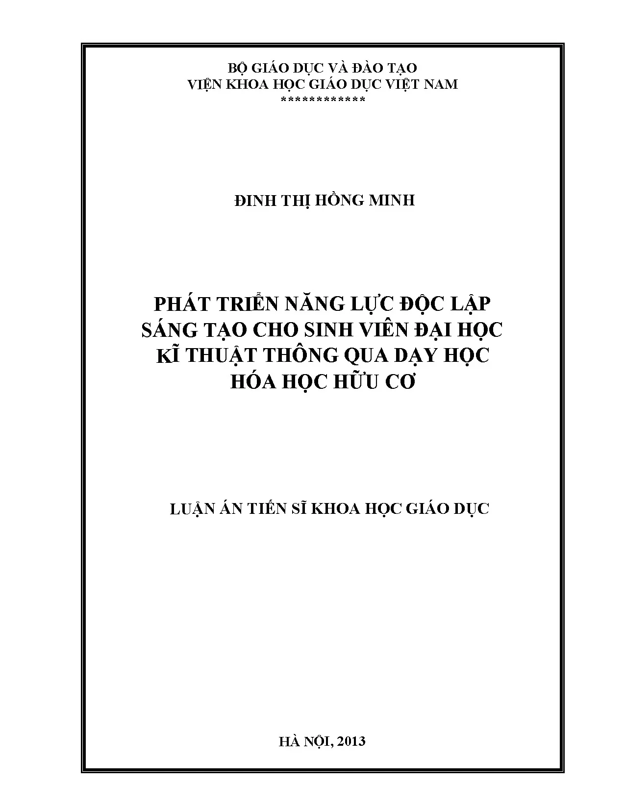 Phát triển năng lực sáng tạo cho sinh viên kỹ thuật qua dạy Hóa hữu cơ