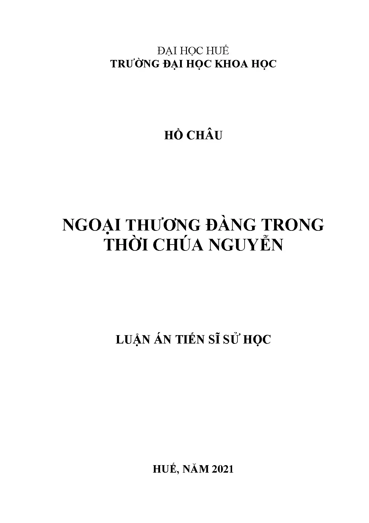 Luận án tiến sĩ sử học ngoại thương đàng trong thời chúa ngu