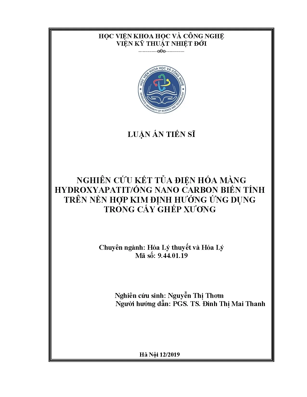 Luận án tiến sĩ nghiên cứu kết tủa điện hoá màng hydroxyapat