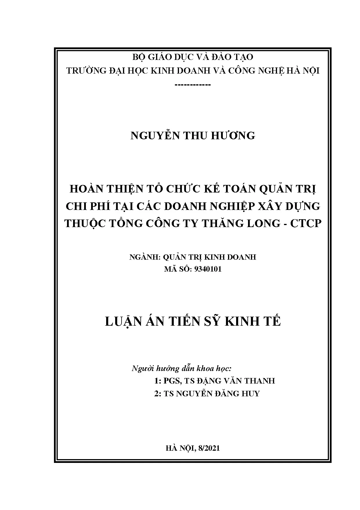 Luận án tiến sĩ kinh tế hoàn thiện tổ chức kế toán quản trị