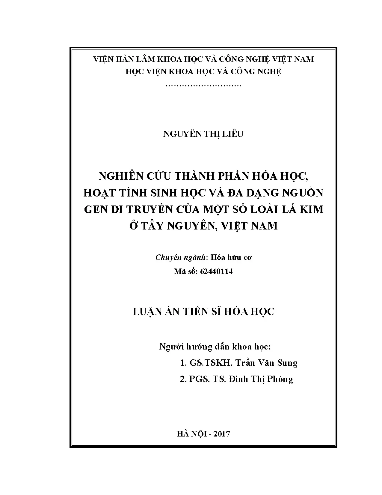 Luận án tiến sĩ nghiên cứu thành phần hóa học hoạt tính sinh