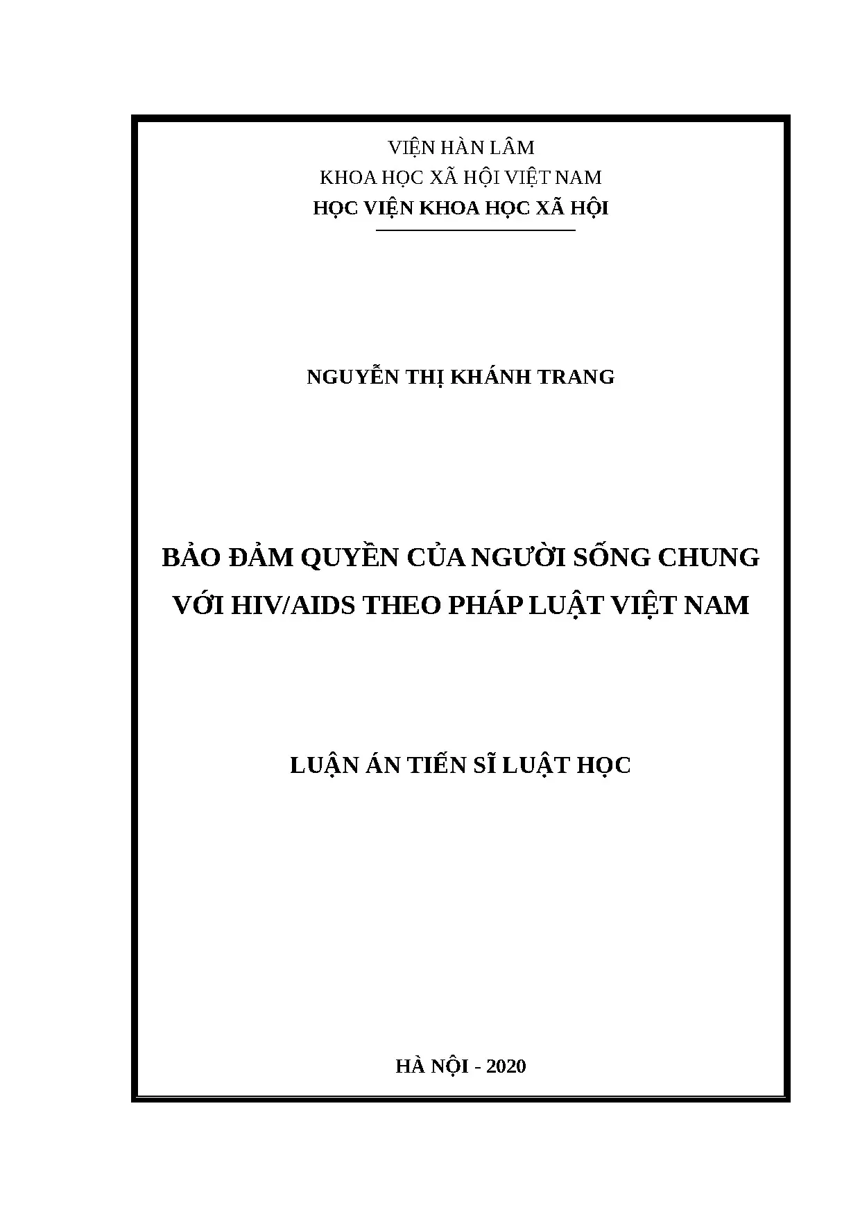 Luận án tiến sĩ bảo đảm quyền của người sống chung với hivai
