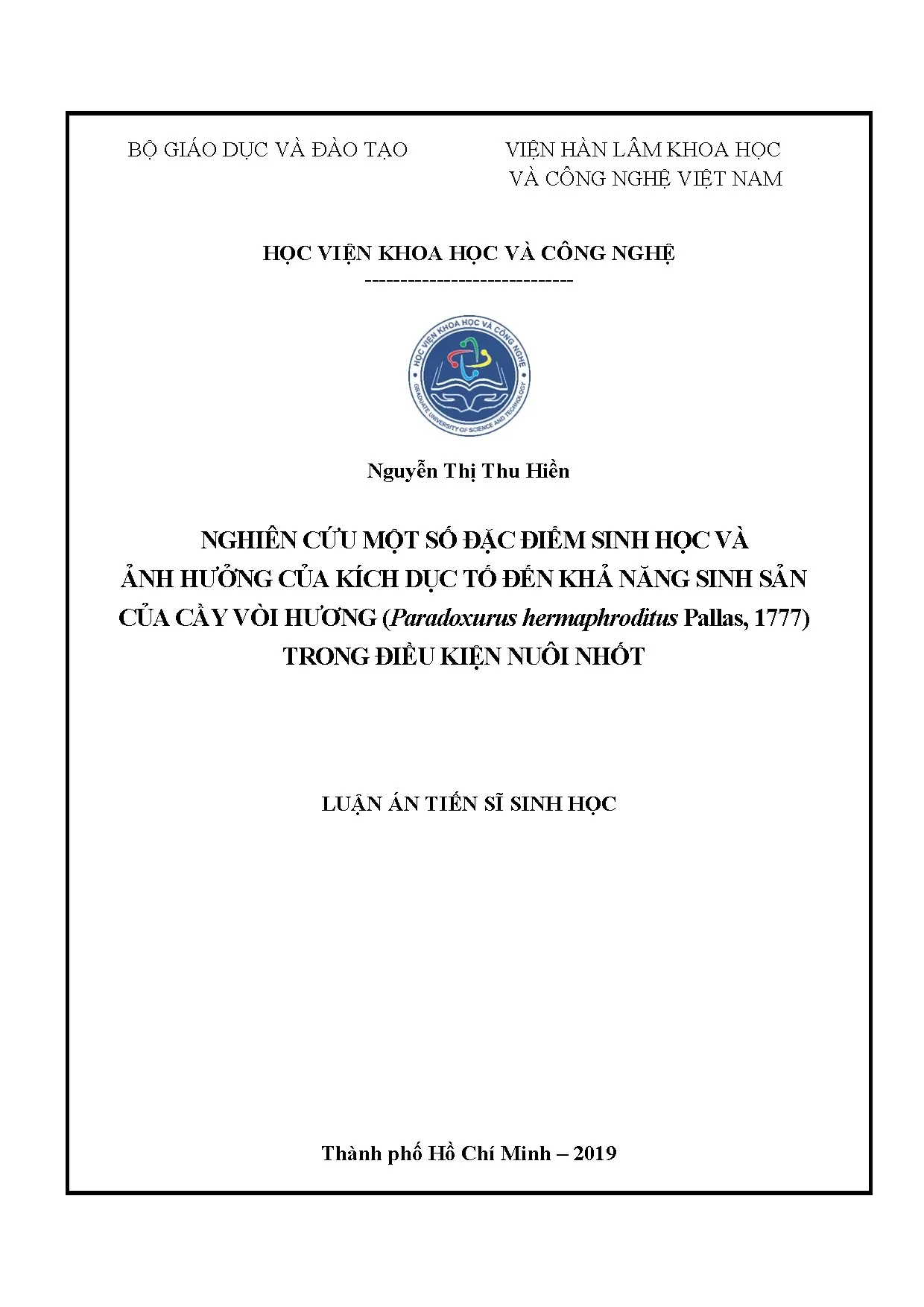 Nghiên cứu sinh học & kích dục tố cầy vòi hương nuôi nhốt
